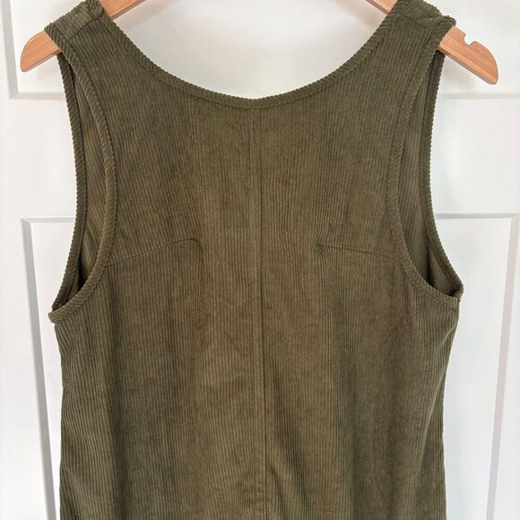 Women’s Army Green Corduroy Mini Dress Overall Pinafore Size S New - Picture 2 of 8